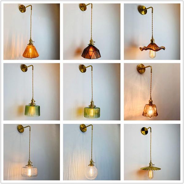 

wall lamp nordic brass light led 110v 220v creative japanese style glass for living room bedroom cloakroom bedside lamps