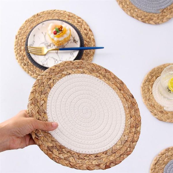 

mats & pads 1pc straw woven cotton rope splicing placemat heat insulation dish mat hand-woven pan and pot durable pad