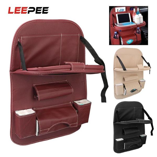 

car organizer foldable seat back pu leather pad bag table tray travel storage