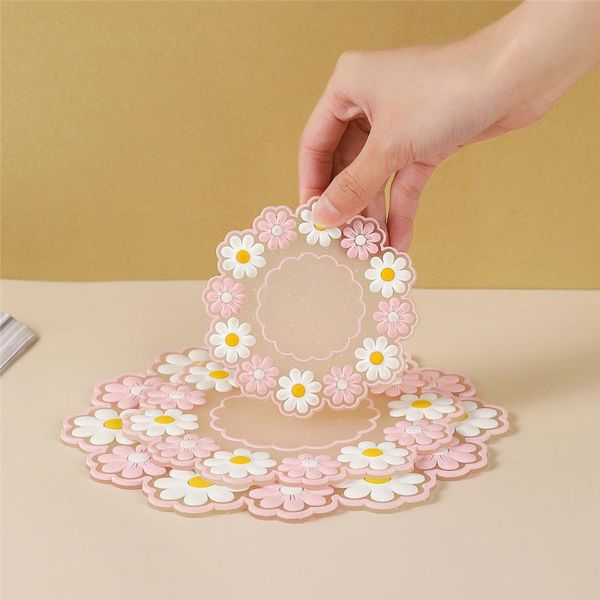 

mats & pads 10/15cm silicone flower with embroidery tableware oil heat insulation pad non-slip tablemat kitchen washable placemat