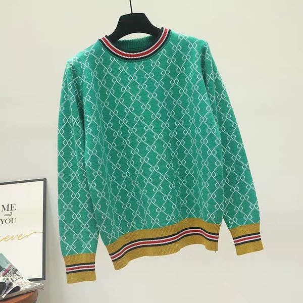 

new autumn and winter new loose knit sweater korean style pullover round neck geometric clash jacquard casual sweater jumper, White;black