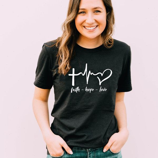 

faith hope love print summer t shirt for women tee shirts female harajuku graphic tees jesus christian, White