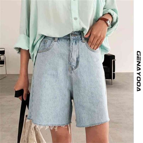 Genayooa Streetwear Biker Shorts Donna Stile coreano Summer Cotton Denim Jeans Vita alta Cool Short Feminino Chic 210714