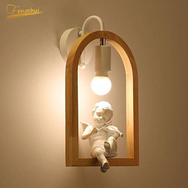 

wall lamp creative angel bird for bedroom crude wood lights home mounted metal bedside lighting bar sconce