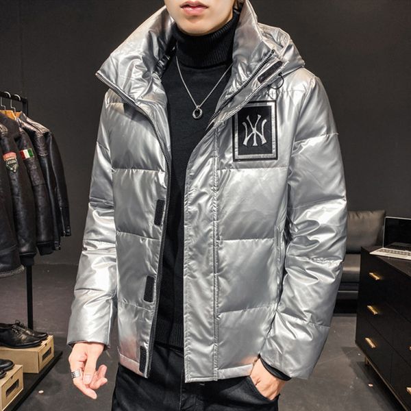 

Men's 2021 winter new Korean version bright face down thickened et short loose men's wear, Black