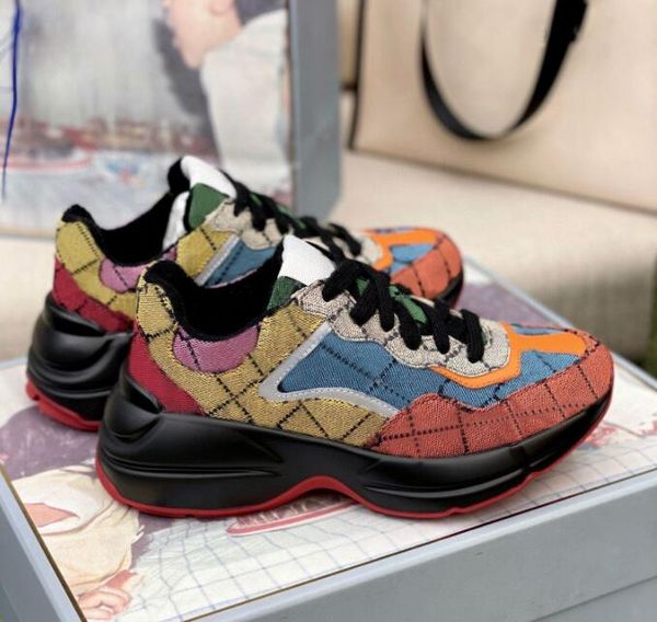 

designer rhyton sneakers shoe boots men women trainers vintage luxury chaussures ladies sport casual shoes designers runner sneaker with box