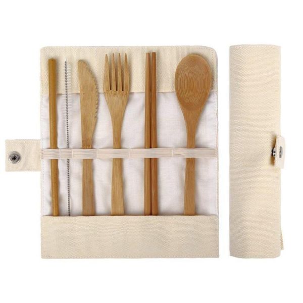 

bamboo utensils wooden travel cutlery set reusable with pouch camping zero waste fork spoon knife flatware sets