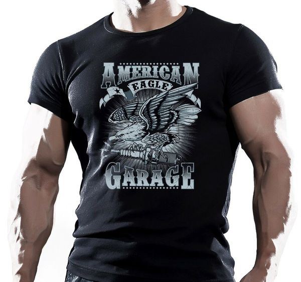 

american garage eagle motorcycle bike chopper rod mens t shirt tees, White;black