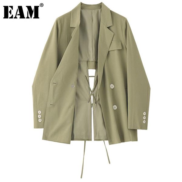 

women's suits & blazers [eam] women green back bandaeg oversized thin blazer lapel long sleeve loose fit jacket fashion spring autumn 2, White;black