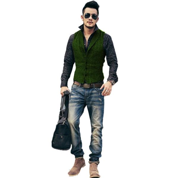 

men's vests army green wedding for men herringbone tweed vintage suit waistcoat sleeveless jacket tailor-made winter man clothing, Black;white