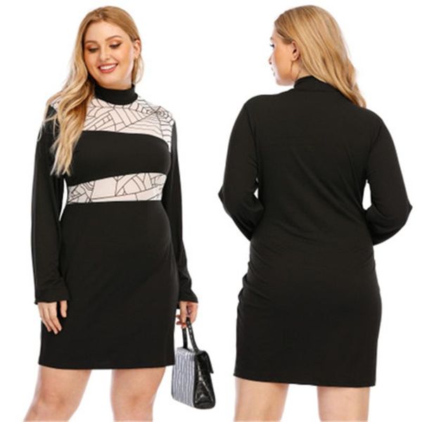 

womens spider web pattern dresses fashion splicing long sleeve half high collar short skirts designer female autumn buttocks casual dress, Black;gray