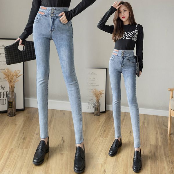 

jeans high waist light blue stretch women's leather brand in spring 2021