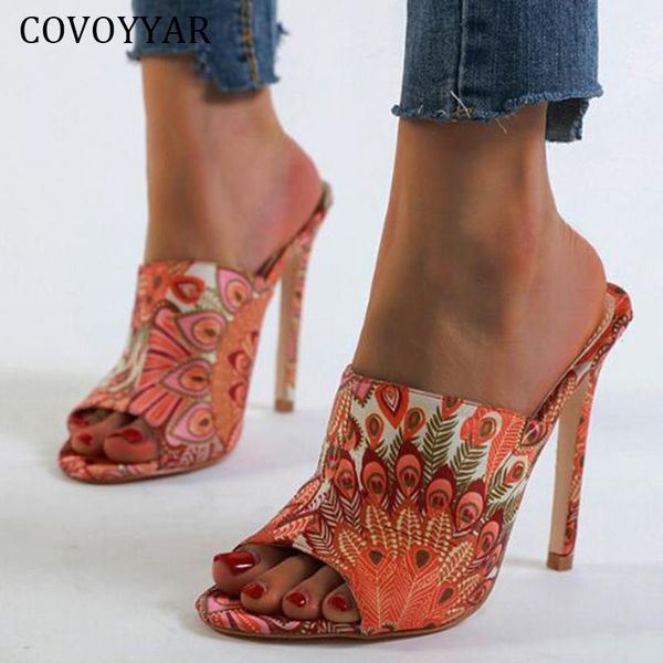 

slippers covoyyar 2021 fashion women bohemian shoes woman peep-toe thin high heels 12cm summer mules ladies pumps 35-42 wsl149, Black