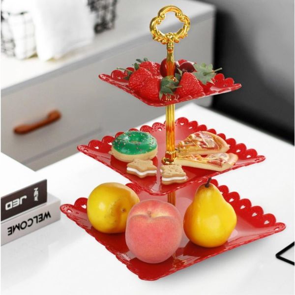 

dishes & plates 2021 european-style cake stand candy fruits snack storage tray 3-layer plastic plate wedding party trays decor