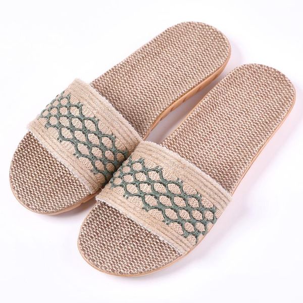 

slippers suihyung women linen 2021 lovers men summer casual slides flax weave indoor shoes ladies flip flops flat sandals, Black