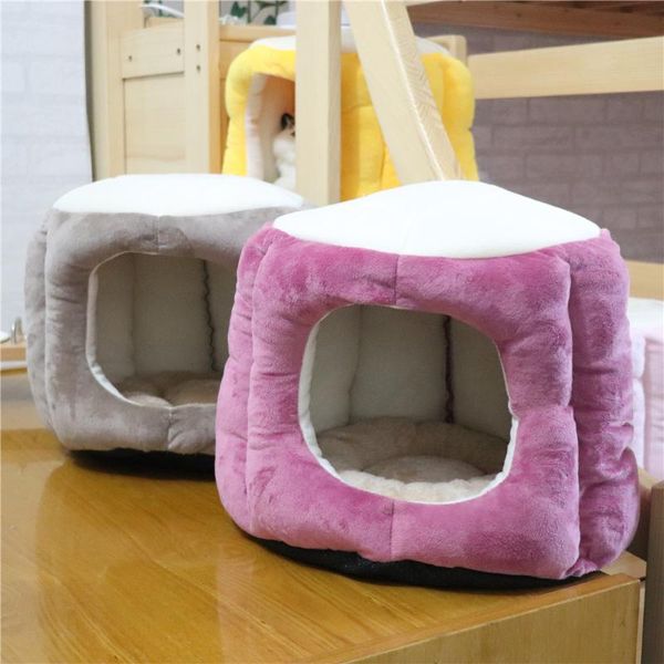 

soft plush kennel cat nest fashion stump shape dog bed winter warm cozy puppies sleeping house tent small animal products kennels & pens