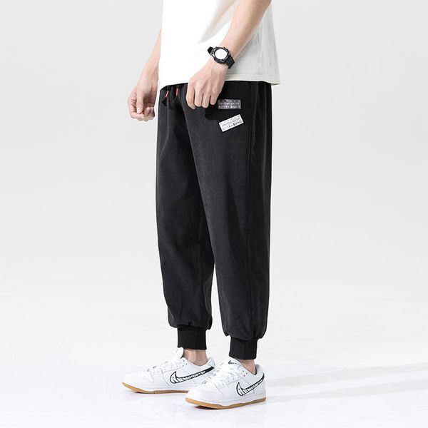 

men's pants 2021 spring and summer solid color label sports big loose leggings, Black