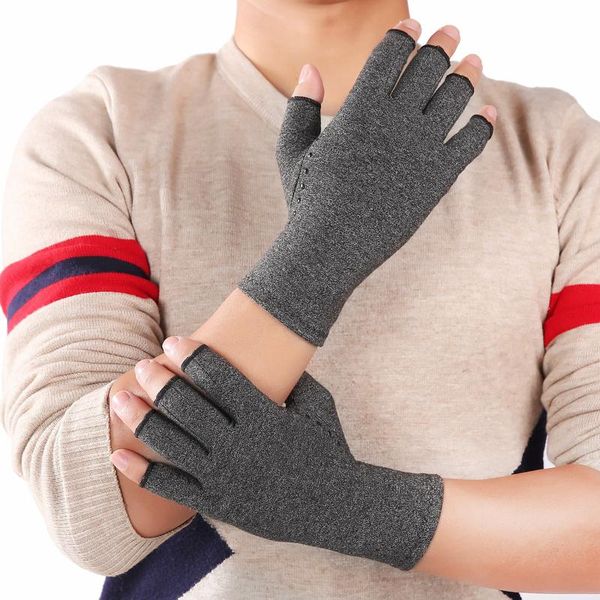 

pair arthritis compression gloves non-slip health care arthritic joint pain relief hand therapy open fingers wrist support, Black;red