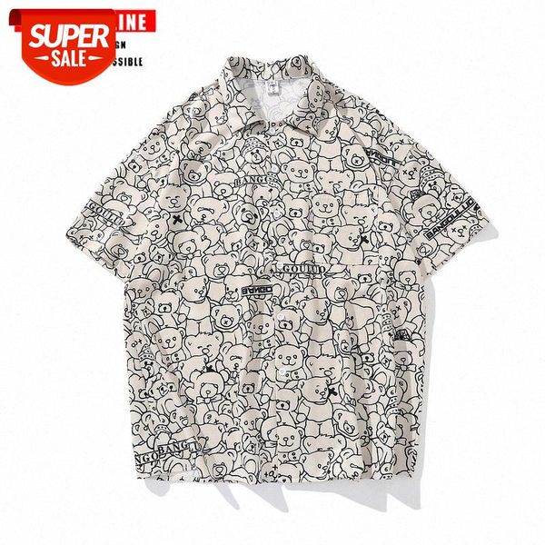 

tkpa short sleeve shirt men and women lovers bear full print loose drop shoulder half #r38y, White;black