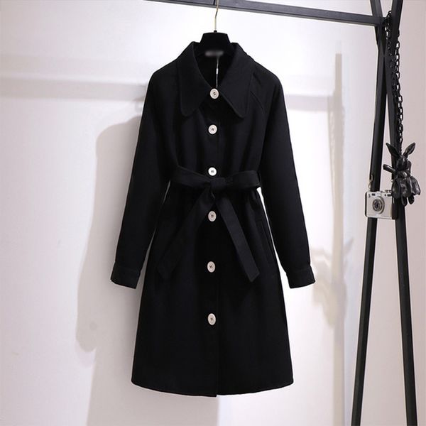

women's trench coats plus size woolen jacket overcoat solid belt long sleeve single breasted female outwear winter sweet korean l, Tan;black