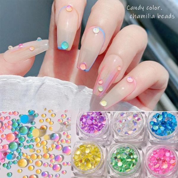 

nail art decorations 1box candy color mixed size crystal diamond mermaid round glass beads diy 3d rhinestones acrylic stones decoration, Silver;gold
