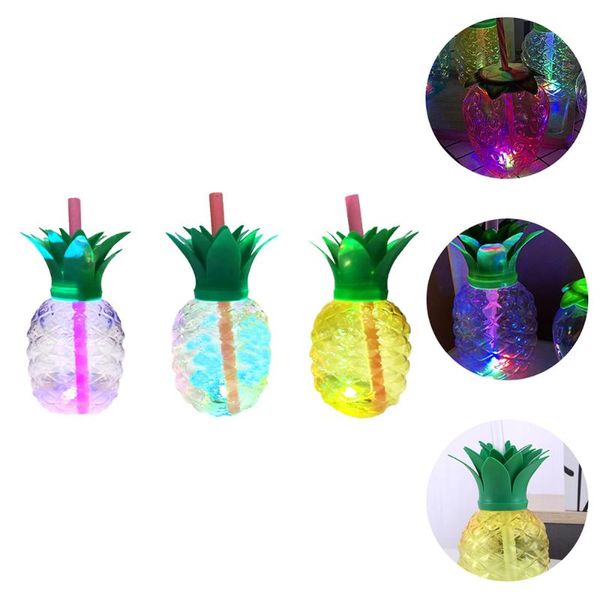 

mugs 3pcs 500ml pineapple cups with light and straw hawaiian party favors