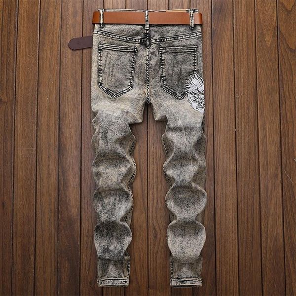 

men's jeans vintage mens hole ripped straight slim fit embroidery patchwork biker pants casual streetwear retro cowboy denim 38, Blue