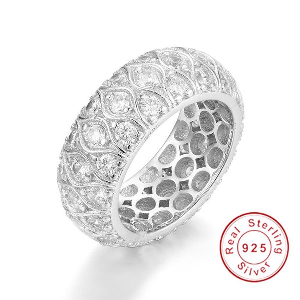 Luxo Sólido 925 Sterling Silver Anel de Casamento Vintage Pave Diamante Anéis para Mulheres Gemstone Jóias Menina Presente