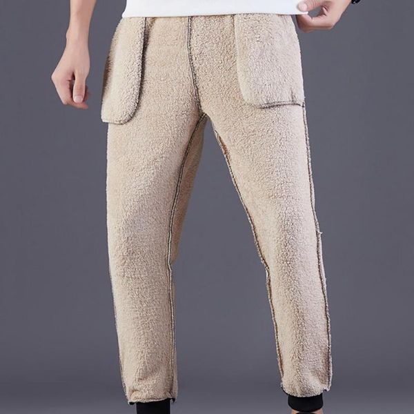 

men's pants thick large size solid color anti-shrink straight tight winter, Black