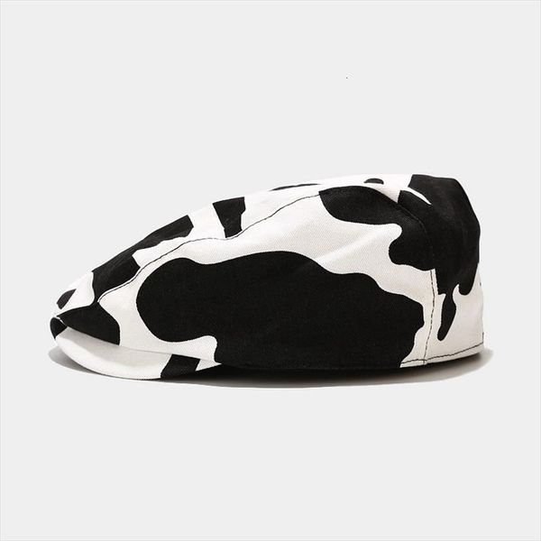 

ldslyjr cotton cow pattern print newsboy caps flat peaked cap men and women painter beret hats 17, Blue;gray