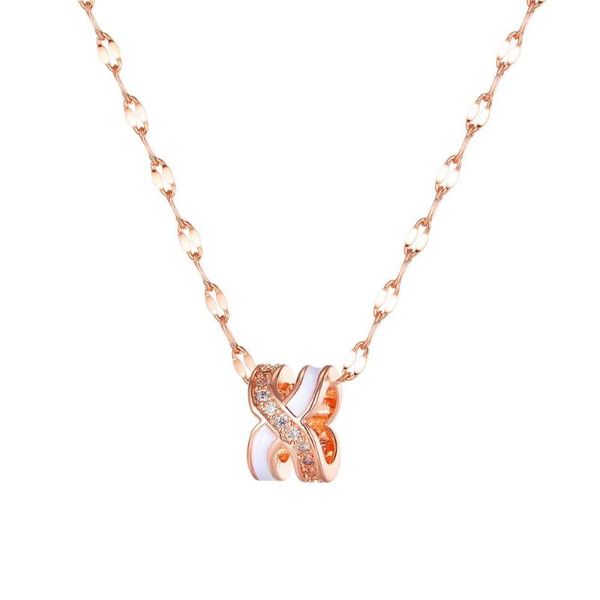 

fashion hollow letter x zircon necklaces for women kpop minimalist accessories rose gold stainless steel chains pendant necklace, Silver