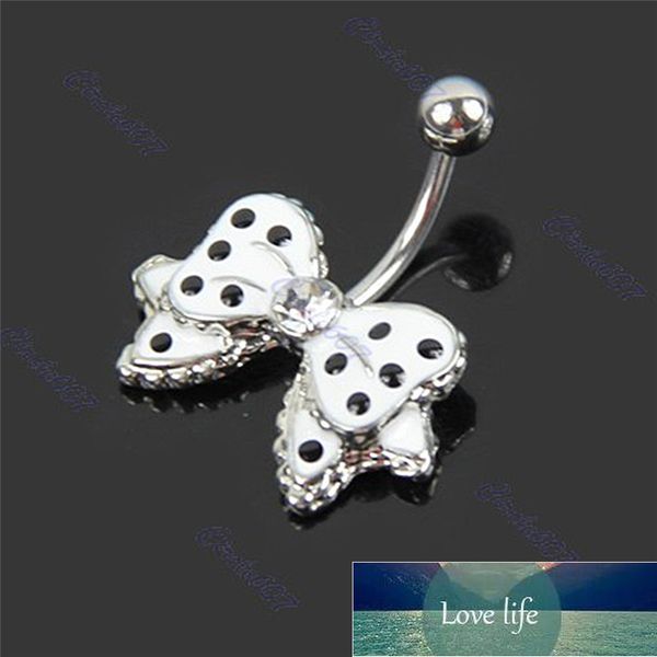 

1pcs trendy black dot white bowknot crystal navel belly button barbell ring body piercing jewelry for women girls, Silver