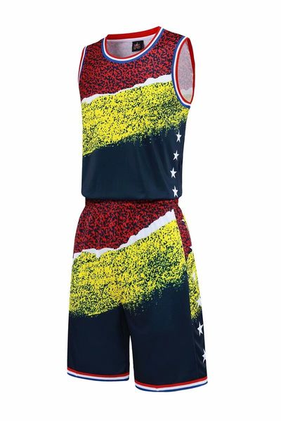 

men blank double-sided basketball team uniforms kits sports clothes tracksuits personality customized basketball sets with shorts a36-8, Black;red