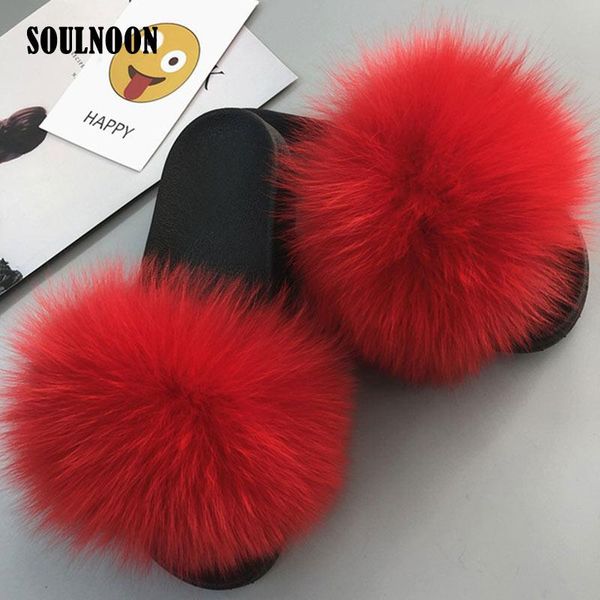

slippers women's plush fur summer furry flat sandals real slides female soft bottom home warm flip flops luxury sandal, Black