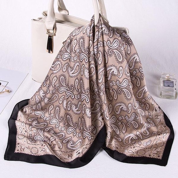 

scarves 2021 fashion silk square neck scarf foe ladies print foulard hair band hand bandana summer women tie accessories wraps, Blue;gray