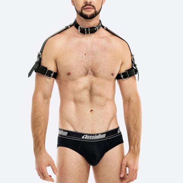 Bras Sets Masculino Love Harness Adulto Bondage Couro PU Lingerie Gay Malha Top Cinto Sexual Sissy Roupas Rasgar Cosplay Sexo Brinquedo