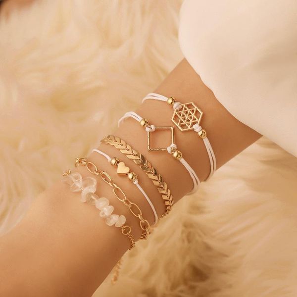 

link, chain bohemian gold tassel love square bracelets for women boho jewelry geometric leaves beads layered hand charm bracelet set, Black