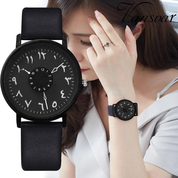 

wristwatches vansvar brand black white lover's couple watches unique arabic numbers leather watch men women quartz wristwatch clock hou, Slivery;brown