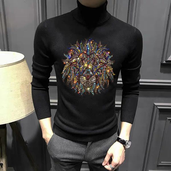 

men's hoodies & sweatshirts harajuku heavy craft thicken 100% oversized strass male turtleneck sweater mesh brand cashmere sweatshirt q, Black