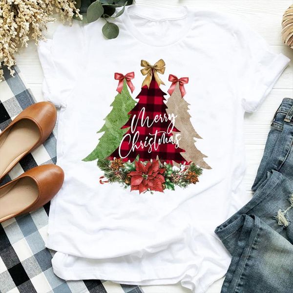 

men plaid bow floral t shirts clothing winter holiday merry christmas clothes ladies graphic print tee female shirt, White;black