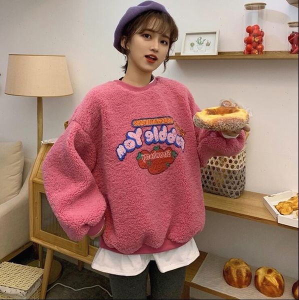 

womens sweaters women autumn winter loose print strawberry fake two pieces pullover long sleeve o neck sweater drop, White;black