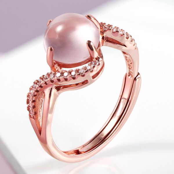

925 silver hibiscus stone pink crystal ring, Golden;silver