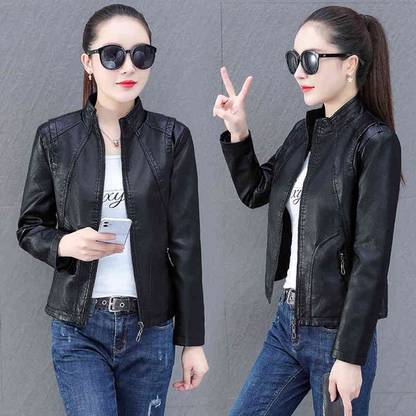 

leather women's spring and autumn short coat 2021 new korean pu fashion slim temperament leather et, Black;brown