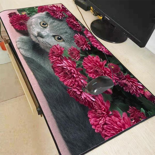 

mouse pads & wrist rests xgz cute cat and flower animal large locking edge pad mat desk table mousepad office cushion super big 60/ 70 /80 /