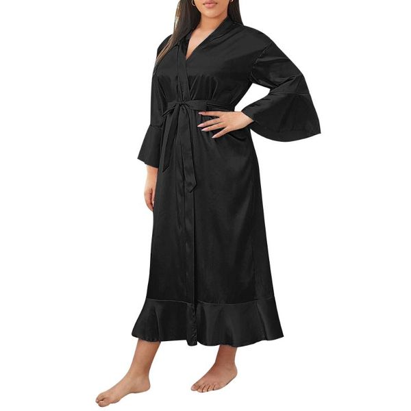 

women's sleepwear plus size satin robe female intimate lingerie silky spa bridal robes kimono bathrobe gown nightgown nightwear d30, Black;red