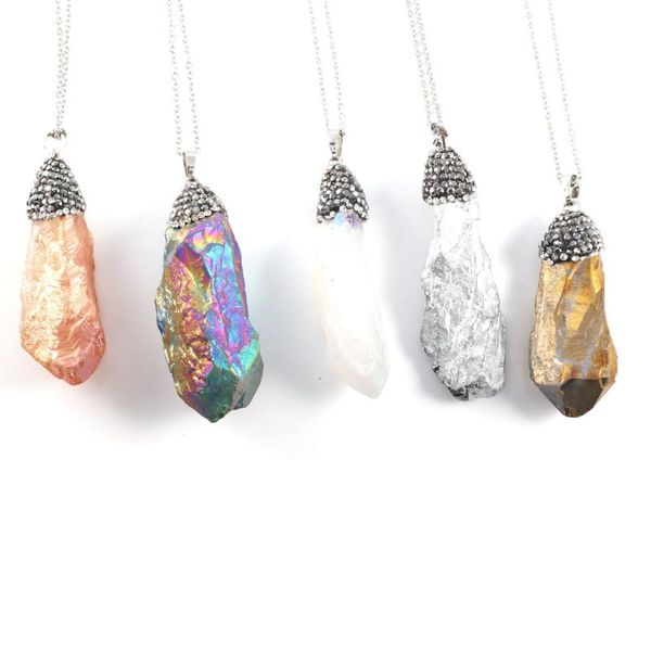 

pendant necklaces natural crystal necklace irregular colorful original healing stone charms for reiki jewelry making gift, Silver