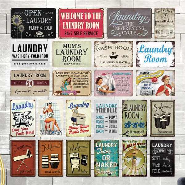 

tin plaque vintage retro metal sign wall decor for laundry rooma