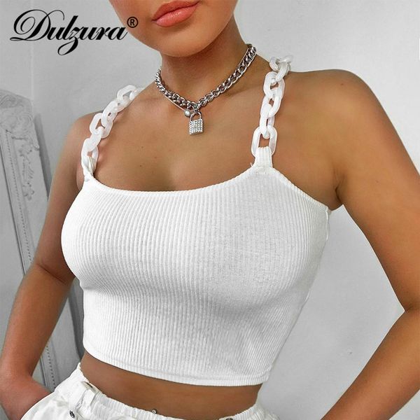 

chain women crop camis ribbed knitted stripe bodycon 2021 summer clothes streetwear party club gothic solid, Black;white