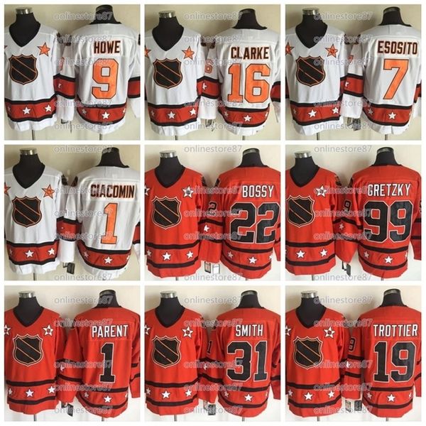 

5219 TROTTIER customize Vintage 22 BOSSY 99 GRETZKY 16 CLARKE 10 LAELEUR 9 HOWE 1 PARENT 4 ORR 5 POTVIN hockey jersey, As 2