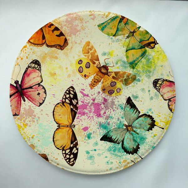

watercolor butterfly print custom round doormat non-slip rug pad carpet kids room home decor floor mat water absorption carpets